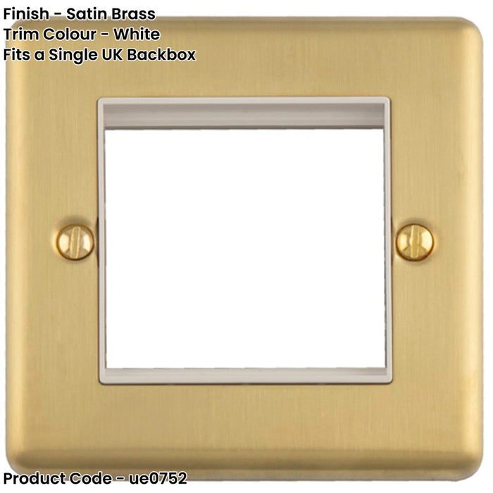 Double Gang EURO Module Modular Wall Face Plate Frame SATIN BRASS & WHITE 25x50mm
