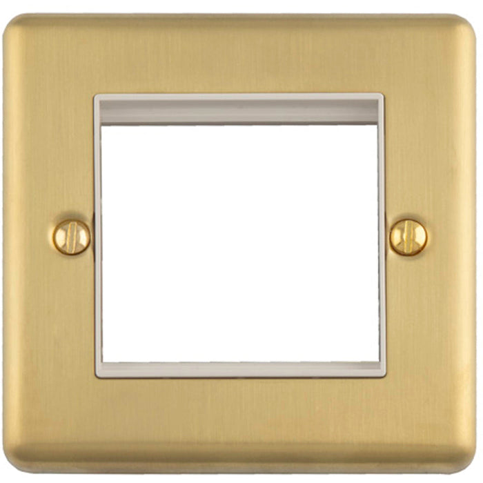 Double Gang EURO Module Modular Wall Face Plate Frame SATIN BRASS & WHITE 25x50mm