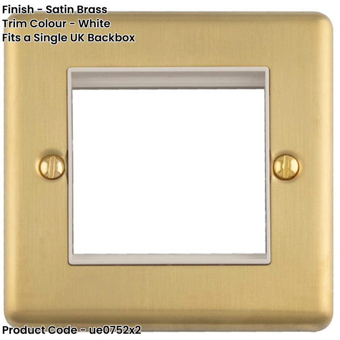 2 PACK Double Gang EURO Module Modular Wall Face Plate Frame SATIN BRASS & WHITE 25x50mm