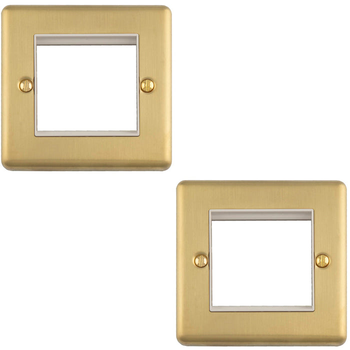 2 PACK Double Gang EURO Module Modular Wall Face Plate Frame SATIN BRASS & WHITE 25x50mm