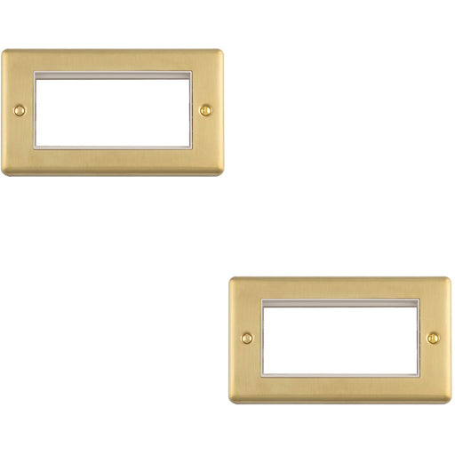 2 PACK 4 Gang EURO Module Modular Wall Face Plate Frame SATIN BRASS & WHITE 25x50mm