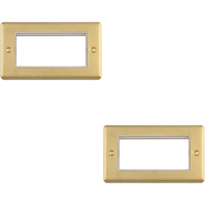 2 PACK 4 Gang EURO Module Modular Wall Face Plate Frame SATIN BRASS & WHITE 25x50mm