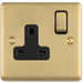 1 Gang Single UK Plug Socket SATIN BRASS & BLACK 13A Switched Mains Wall Power Outlet