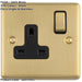 3 PACK 1 Gang Single UK Plug Socket SATIN BRASS & BLACK 13A Switched Mains Wall Power Outlet