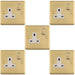 5 PACK 1 Gang Single UK Plug Socket SATIN BRASS & WHITE 13A Switched Mains Wall Power Outlet