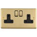 2 Gang Double UK Plug Socket SATIN BRASS & BLACK 13A Switched Mains Wall Power Outlet