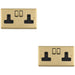 2 PACK 2 Gang Double UK Plug Socket SATIN BRASS & BLACK 13A Switched Mains Wall Power Outlet