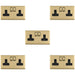5 PACK 2 Gang Double UK Plug Socket SATIN BRASS & BLACK 13A Switched Mains Wall Power Outlet