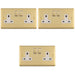 3 PACK 2 Gang Double UK Plug Socket SATIN BRASS & WHITE 13A Switched Mains Wall Power Outlet