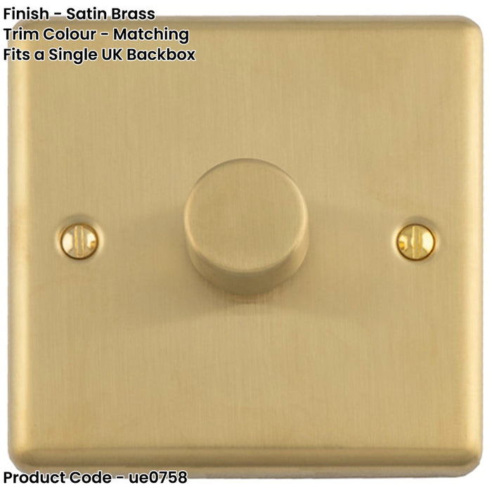 1 Gang 400W LED 2 Way Rotary Dimmer Switch SATIN BRASS Light Dimming Plate