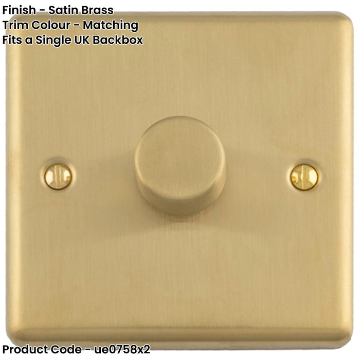 2 PACK 1 Gang 400W LED 2 Way Rotary Dimmer Switch SATIN BRASS Light Dimming Plate