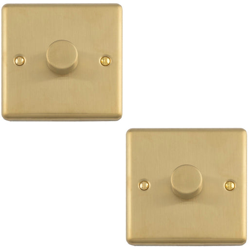 2 PACK 1 Gang 400W LED 2 Way Rotary Dimmer Switch SATIN BRASS Light Dimming Plate