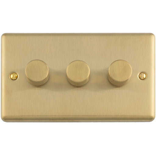 3 Gang 400W LED 2 Way Rotary Dimmer Switch SATIN BRASS Light Dimming Plate