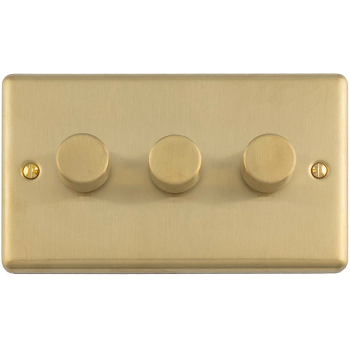 3 Gang 400W LED 2 Way Rotary Dimmer Switch SATIN BRASS Light Dimming Plate