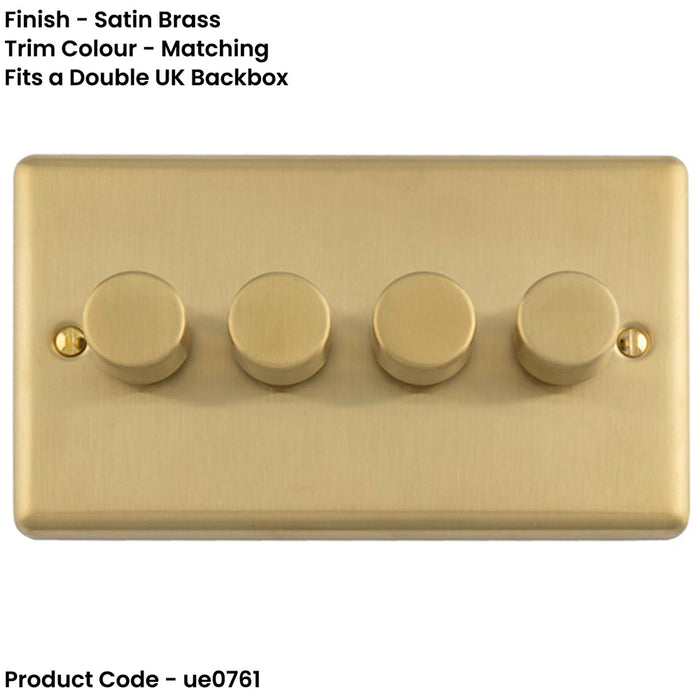 4 Gang 400W LED 2 Way Rotary Dimmer Switch SATIN BRASS Light Dimming Plate