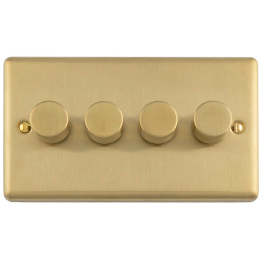 4 Gang 400W LED 2 Way Rotary Dimmer Switch SATIN BRASS Light Dimming Plate