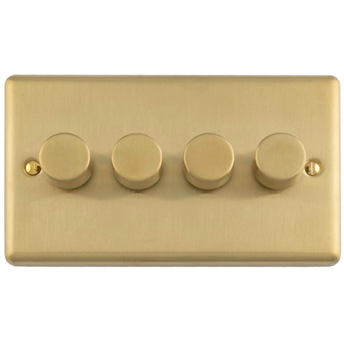 4 Gang 400W LED 2 Way Rotary Dimmer Switch SATIN BRASS Light Dimming Plate