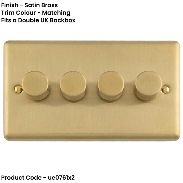 2 PACK 4 Gang 400W LED 2 Way Rotary Dimmer Switch SATIN BRASS Light Dimming Plate