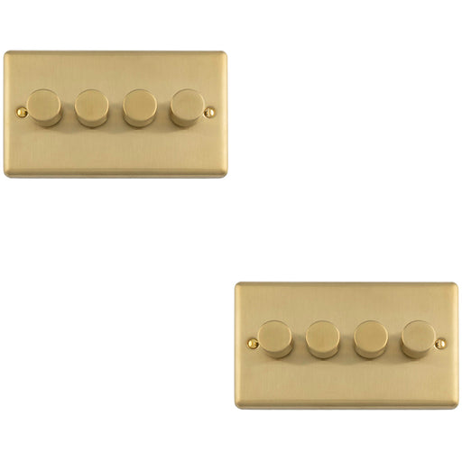 2 PACK 4 Gang 400W LED 2 Way Rotary Dimmer Switch SATIN BRASS Light Dimming Plate