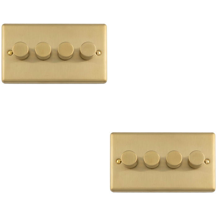 2 PACK 4 Gang 400W LED 2 Way Rotary Dimmer Switch SATIN BRASS Light Dimming Plate