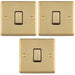 3 PACK 1 Gang Single Light Switch SATIN BRASS 2 Way 10A Black Trim & Metal Rocker