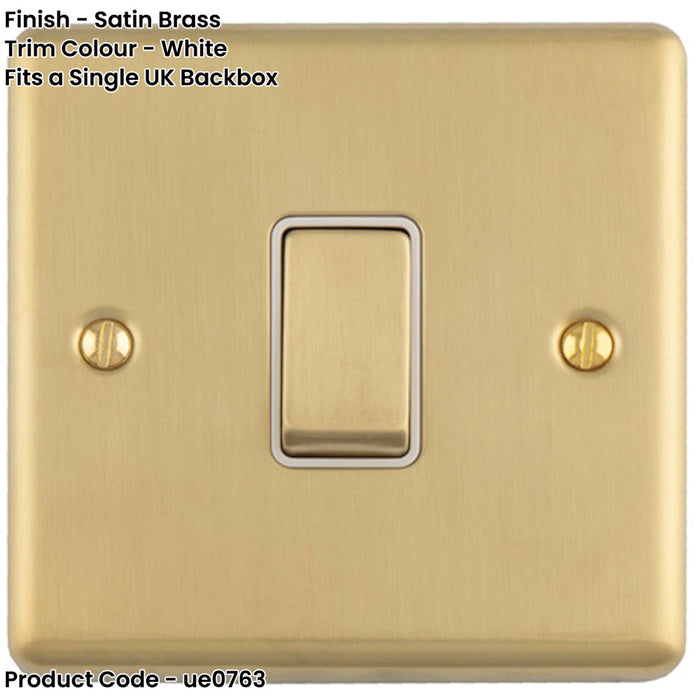 Click Single Light Switch 1 Gang Single Light Switch SATIN BRASS 2 Way 10A White Trim & Metal Ro ...