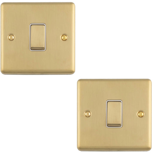 2 PACK 1 Gang Single Light Switch SATIN BRASS 2 Way 10A White Trim & Metal Rocker