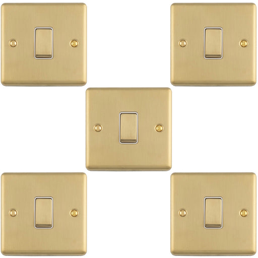 5 PACK 1 Gang Single Light Switch SATIN BRASS 2 Way 10A White Trim & Metal Rocker