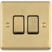2 Gang Double Light Switch SATIN BRASS 2 Way 10A Black Trim & Metal Rocker