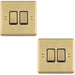 2 PACK 2 Gang Double Light Switch SATIN BRASS 2 Way 10A Black Trim & Metal Rocker