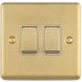 2 Gang Double Light Switch SATIN BRASS 2 Way 10A White Trim & Metal Rocker