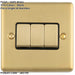 3 Gang Triple Light Switch SATIN BRASS 2 Way 10A Black Trim & Metal Rocker