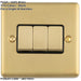 3 PACK 3 Gang Triple Light Switch SATIN BRASS 2 Way 10A Black Trim & Metal Rocker