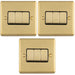 3 PACK 3 Gang Triple Light Switch SATIN BRASS 2 Way 10A Black Trim & Metal Rocker