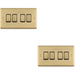 2 PACK 4 Gang Quad Light Switch SATIN BRASS 2 Way 10A Black Trim & Metal Rocker