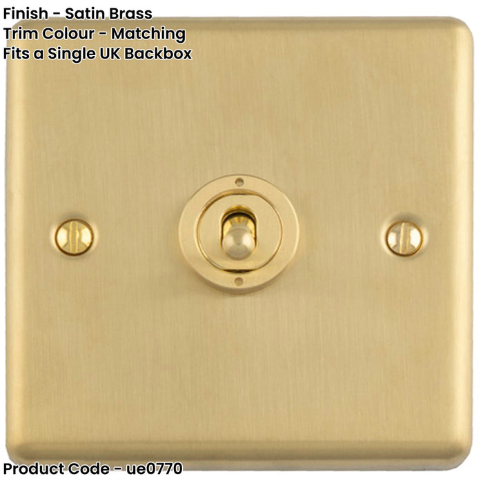 1 Gang Single Retro Toggle Light Switch SATIN BRASS 10A 2 Way Lever Plate