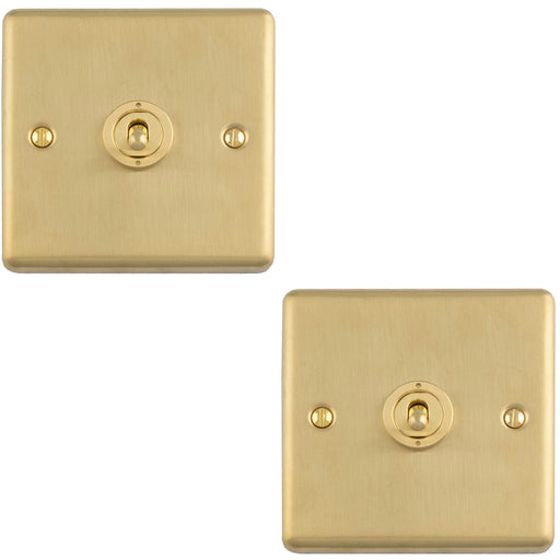 2 PACK 1 Gang Single Retro Toggle Light Switch SATIN BRASS 10A 2 Way Lever Plate