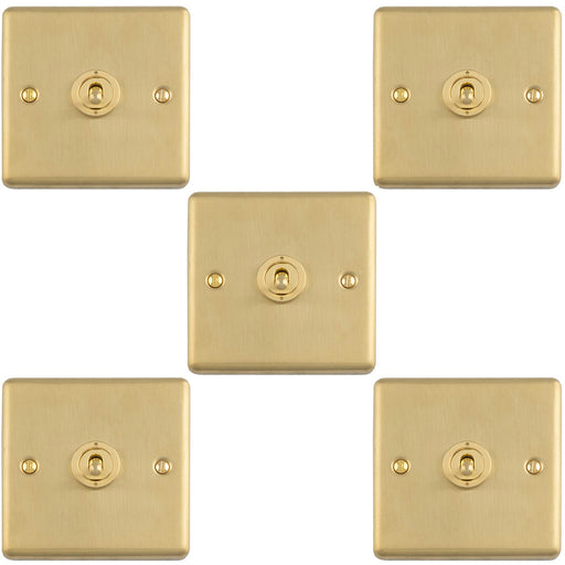 5 PACK 1 Gang Single Retro Toggle Light Switch SATIN BRASS 10A 2 Way Lever Plate