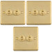 3 PACK 2 Gang Double Retro Toggle Light Switch SATIN BRASS 10A 2 Way Lever Plate