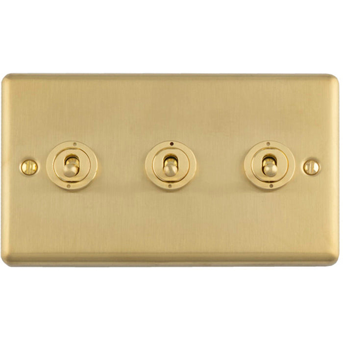 3 Gang Triple Retro Toggle Light Switch SATIN BRASS 10A 2 Way Lever Plate