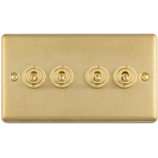 4 Gang Quad Retro Toggle Light Switch SATIN BRASS 10A 2 Way Lever Plate