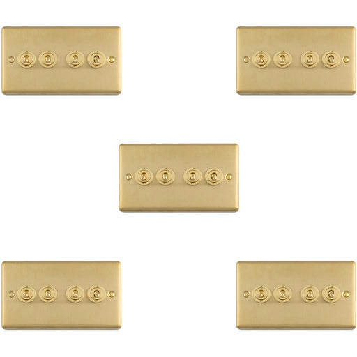 5 PACK 4 Gang Quad Retro Toggle Light Switch SATIN BRASS 10A 2 Way Lever Plate