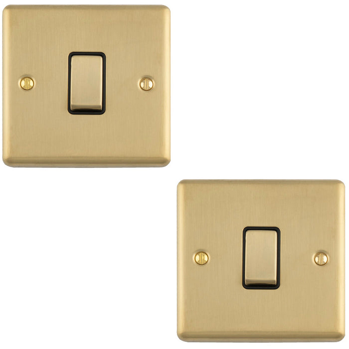 2 PACK 1 Gang 20A DP Single Switch SATIN BRASS & Black Trim Appliance / Boiler Power