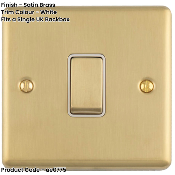 1 Gang 20A DP Single Switch SATIN BRASS & White Trim Appliance / Boiler Power