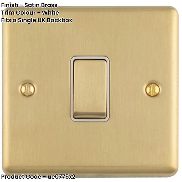 2 PACK 1 Gang 20A DP Single Switch SATIN BRASS & White Trim Appliance / Boiler Power