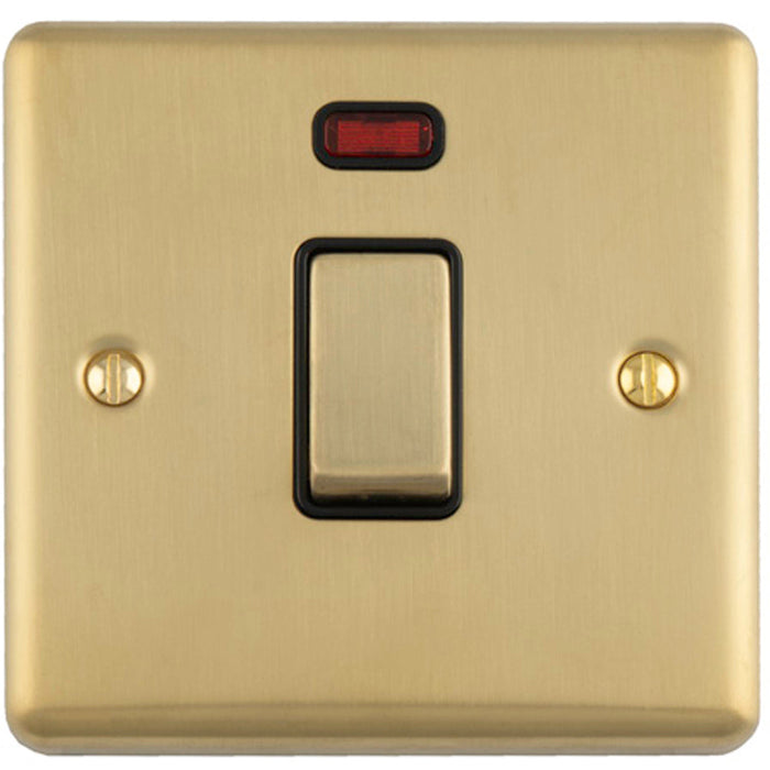 1 Gang 20A DP Single Switch & Neon Power Indictor SATIN BRASS & Black Trim