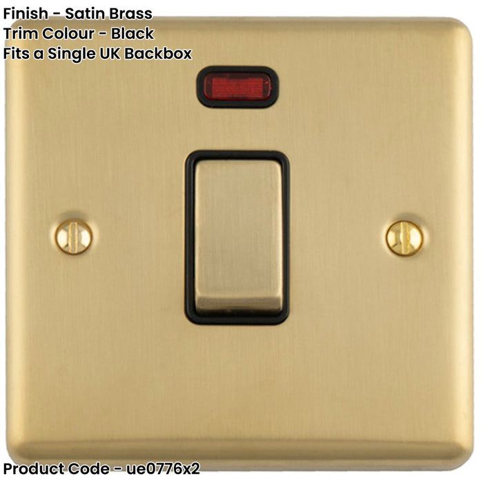 2 PACK 1 Gang 20A DP Single Switch & Neon Power Indictor SATIN BRASS & Black Trim