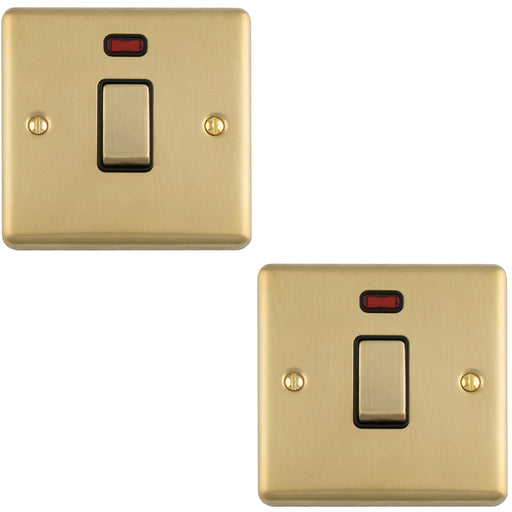 2 PACK 1 Gang 20A DP Single Switch & Neon Power Indictor SATIN BRASS & Black Trim