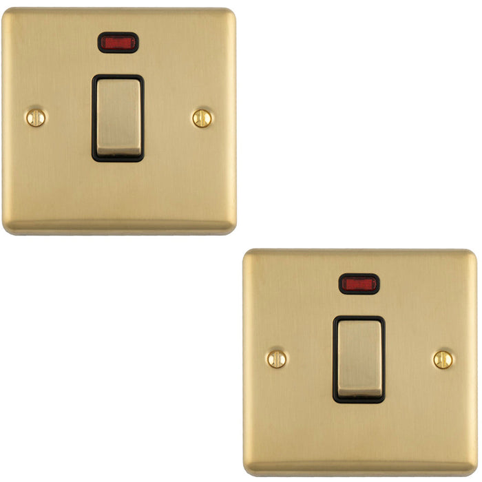 2 PACK 1 Gang 20A DP Single Switch & Neon Power Indictor SATIN BRASS & Black Trim
