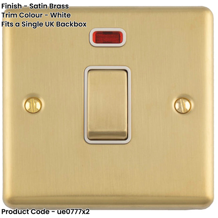 2 PACK 1 Gang 20A DP Single Switch & Neon Power Indictor SATIN BRASS & White Trim